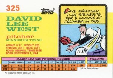 1990 Topps Big #325 Dave West Back
