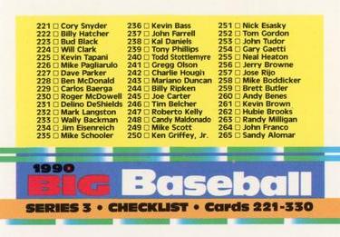 1990 Topps Big #330 Series 3 Checklist: 221-330 Front