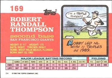 1990 Topps Big #169 Robby Thompson Back
