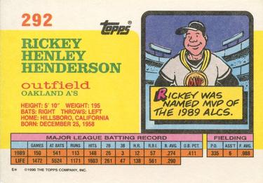 1990 Topps Big #292 Rickey Henderson Back