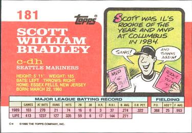 1990 Topps Big #181 Scott Bradley Back
