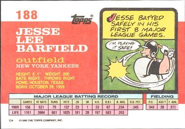1990 Topps Big #188 Jesse Barfield Back