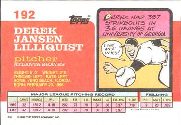 1990 Topps Big #192 Derek Lilliquist Back