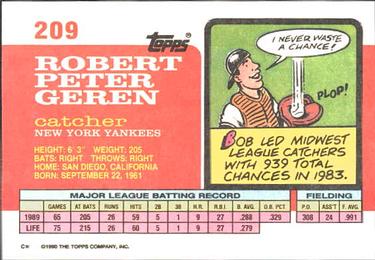 1990 Topps Big #209 Bob Geren Back
