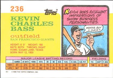1990 Topps Big #236 Kevin Bass Back