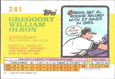 1990 Topps Big #241 Gregg Olson Back