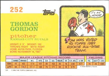 1990 Topps Big #252 Tom Gordon Back