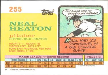 1990 Topps Big #255 Neal Heaton Back