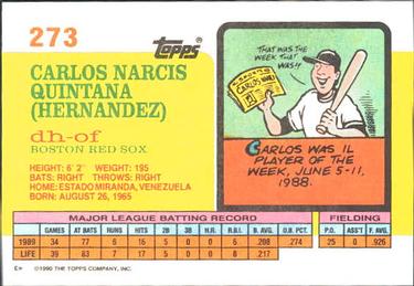 1990 Topps Big #273 Carlos Quintana Back