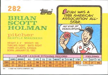 1990 Topps Big #282 Brian Holman Back