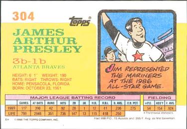 1990 Topps Big #304 Jim Presley Back