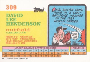 1990 Topps Big #309 Dave Henderson Back