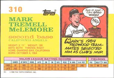 1990 Topps Big #310 Mark McLemore Back
