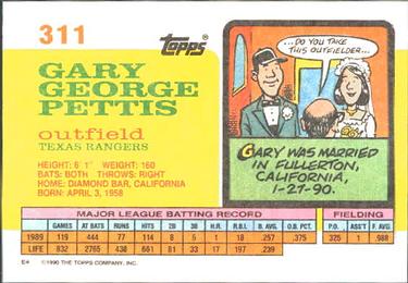 1990 Topps Big #311 Gary Pettis Back