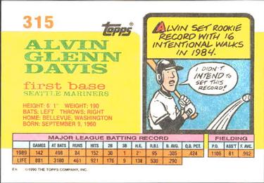 1990 Topps Big #315 Alvin Davis Back
