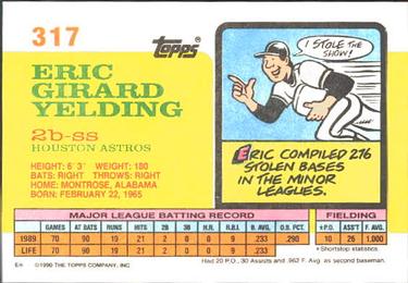 1990 Topps Big #317 Eric Yelding Back