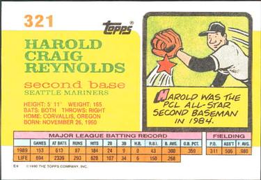 1990 Topps Big #321 Harold Reynolds Back