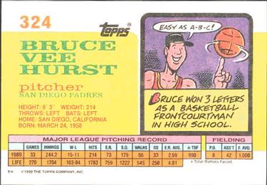 1990 Topps Big #324 Bruce Hurst Back