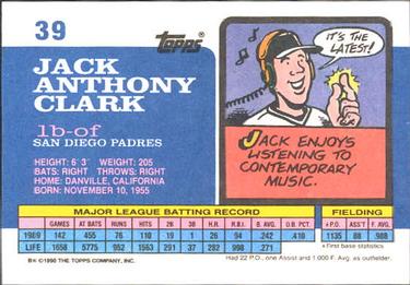 1990 Topps Big #39 Jack Clark Back