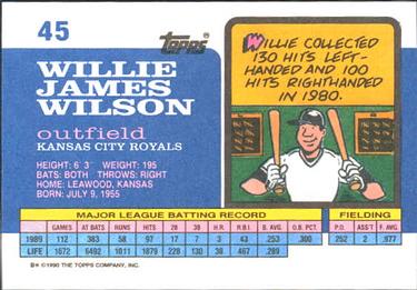 1990 Topps Big #45 Willie Wilson Back