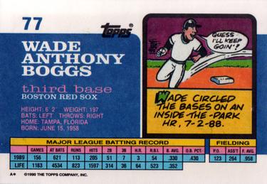 1990 Topps Big #77 Wade Boggs Back