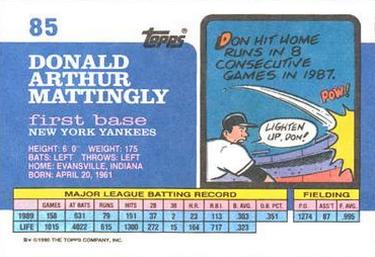 1990 Topps Big #85 Don Mattingly Back