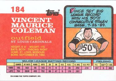 1990 Topps Big #184 Vince Coleman Back