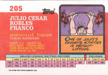 1990 Topps Big #205 Julio Franco Back