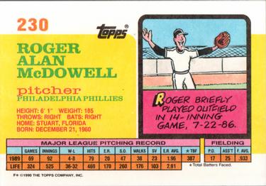 1990 Topps Big #230 Roger McDowell Back