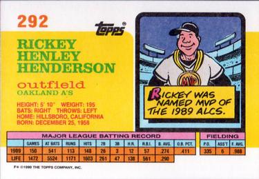 1990 Topps Big #292 Rickey Henderson Back