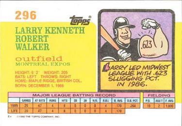 1990 Topps Big #296 Larry Walker Back