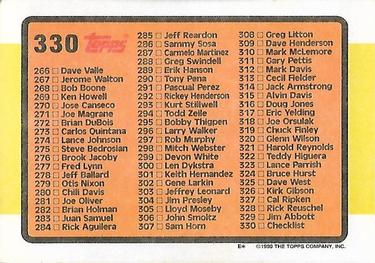 1990 Topps Big #330 Series 3 Checklist: 221-330 Back