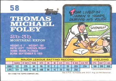 1990 Topps Big #58 Tom Foley Back