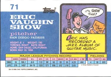 1990 Topps Big #71 Eric Show Back