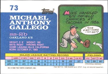 1990 Topps Big #73 Mike Gallego Back