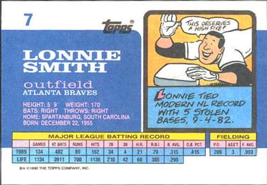 1990 Topps Big #7 Lonnie Smith Back