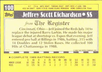 1990 Topps Major League Debut 1989 #100 Jeff Richardson Back