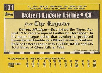 1990 Topps Major League Debut 1989 #101 Rob Richie Back