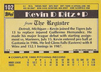 1990 Topps Major League Debut 1989 #102 Kevin Ritz Back