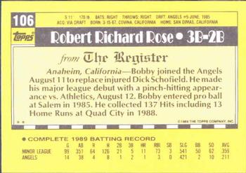 1990 Topps Major League Debut 1989 #106 Bobby Rose Back