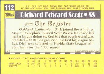 1990 Topps Major League Debut 1989 #112 Dick Scott Back