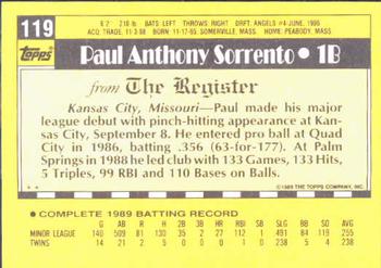 1990 Topps Major League Debut 1989 #119 Paul Sorrento Back