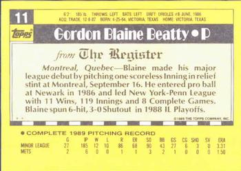 1990 Topps Major League Debut 1989 #11 Blaine Beatty Back