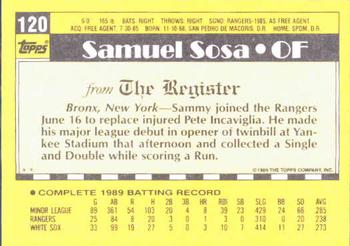 1990 Topps Major League Debut 1989 #120 Sammy Sosa Back