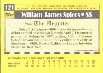 1990 Topps Major League Debut 1989 #121 Billy Spiers Back