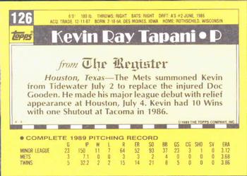 1990 Topps Major League Debut 1989 #126 Kevin Tapani Back