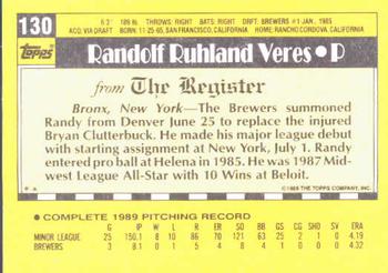 1990 Topps Major League Debut 1989 #130 Randy Veres Back