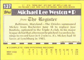 1990 Topps Major League Debut 1989 #137 Mickey Weston Back
