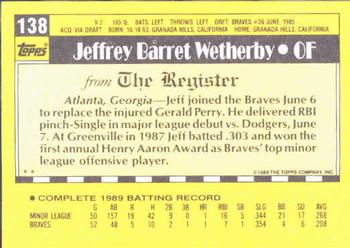 1990 Topps Major League Debut 1989 #138 Jeff Wetherby Back