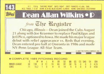 1990 Topps Major League Debut 1989 #143 Dean Wilkins Back